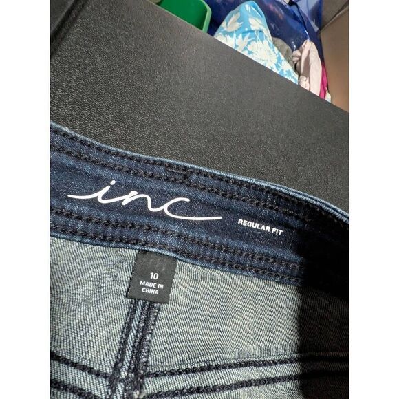 Inc Destructed Fray-Trim Crossover Blue Denim Tulip Hem Denim Skirt Size - Picture 3 of 5